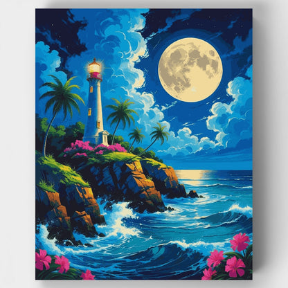 Moonlit Lighthouse Paradise - Paint by Numbers Kit
