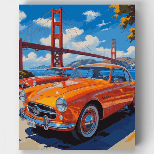 Classic Cars at Golden Gate Bridge - Paint by Numbers Kit