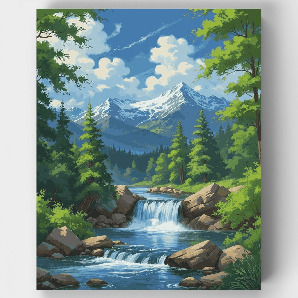 Paraíso de la cascada de montaña - Kit de pintura por números — Estándar