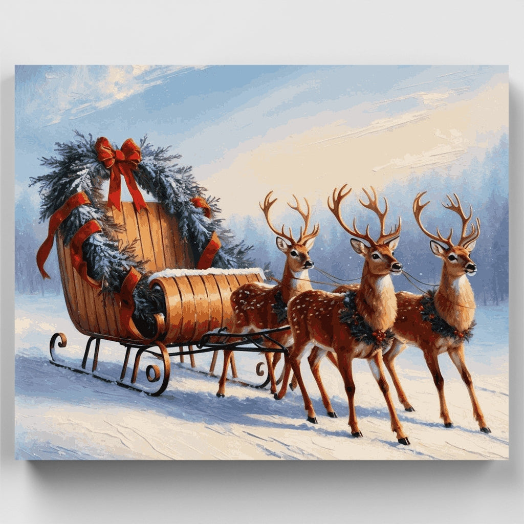 Trineo de Navidad y renos - Kit de pintura por números — Estándar