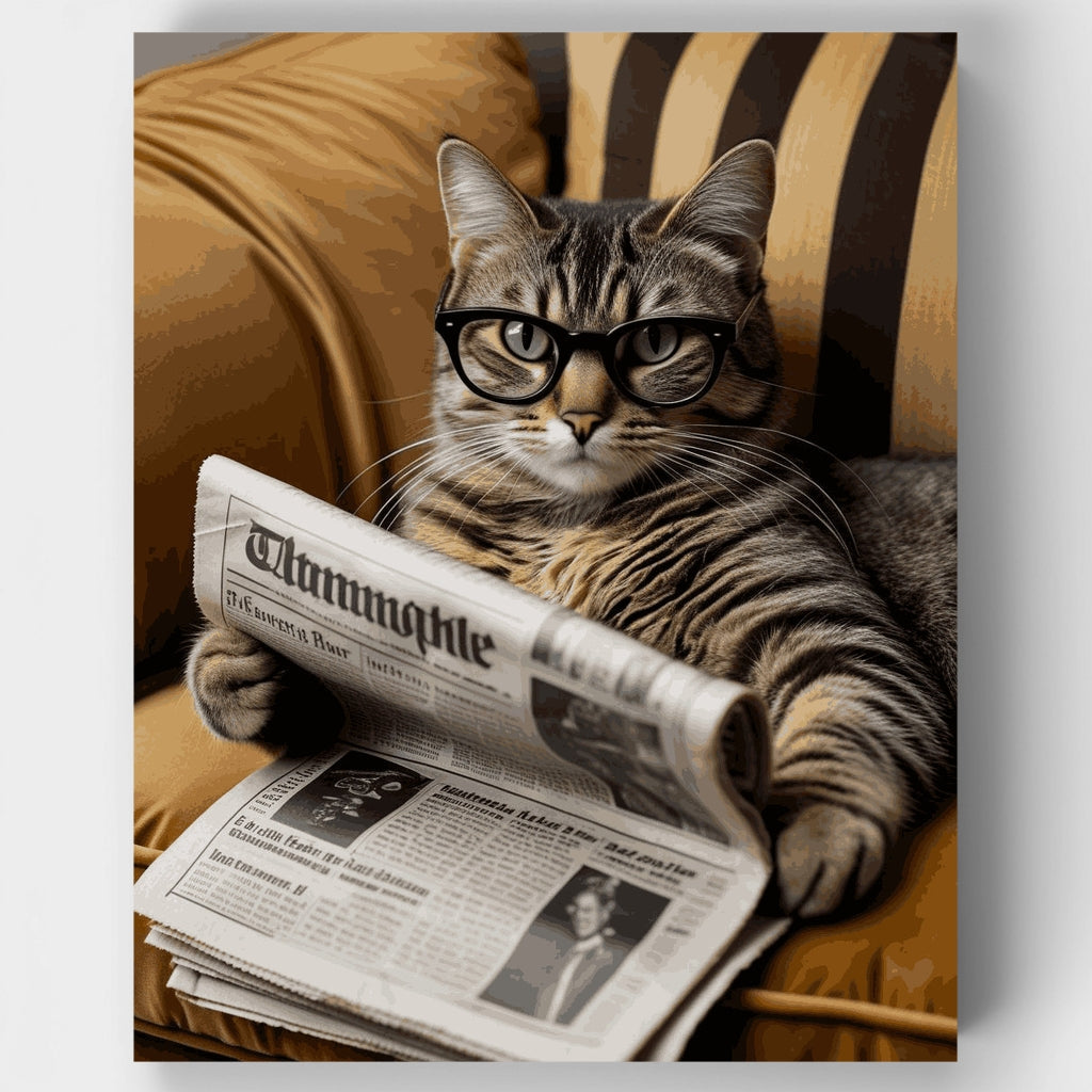 Kit de pintura por números: Gato intelectual leyendo el periódico — Estándar