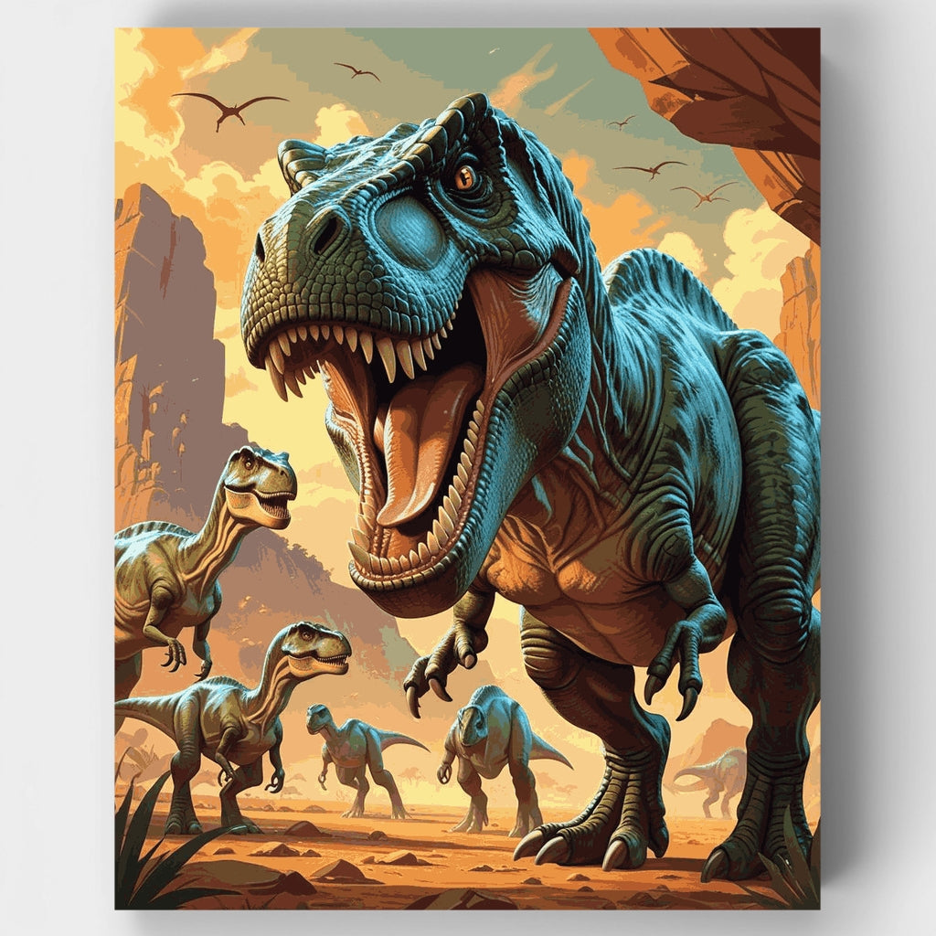 Kit de pintura por números: Aventura familiar del T-Rex rugiente — Estándar
