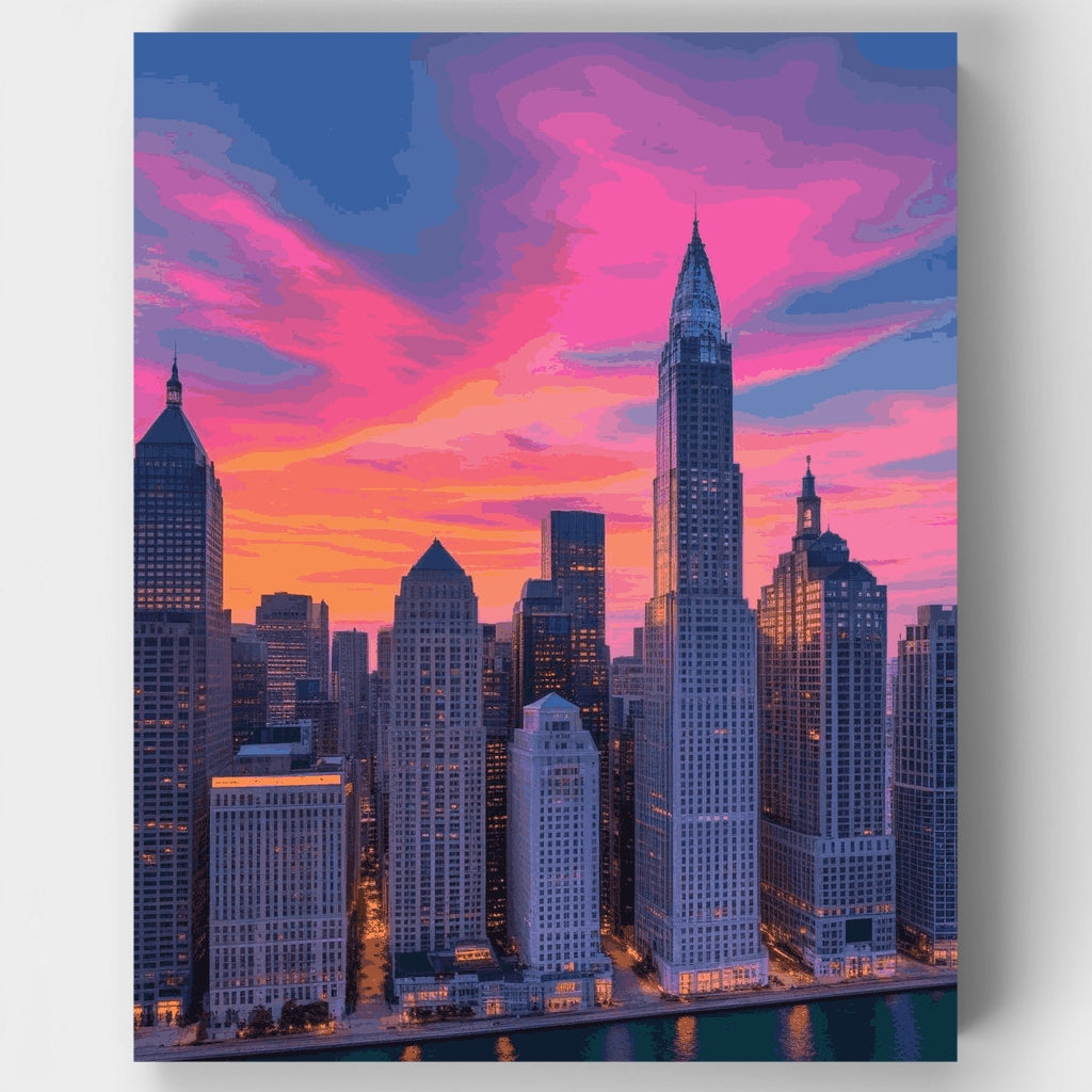 Horizonte de Chicago al atardecer - Kit de pintura por números — Estándar