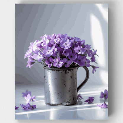 Purple Flowers in Vintage Mug - Paint by Numbers Kit
