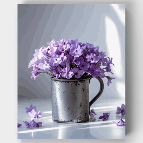 Purple Flowers in Vintage Mug - Paint by Numbers Kit