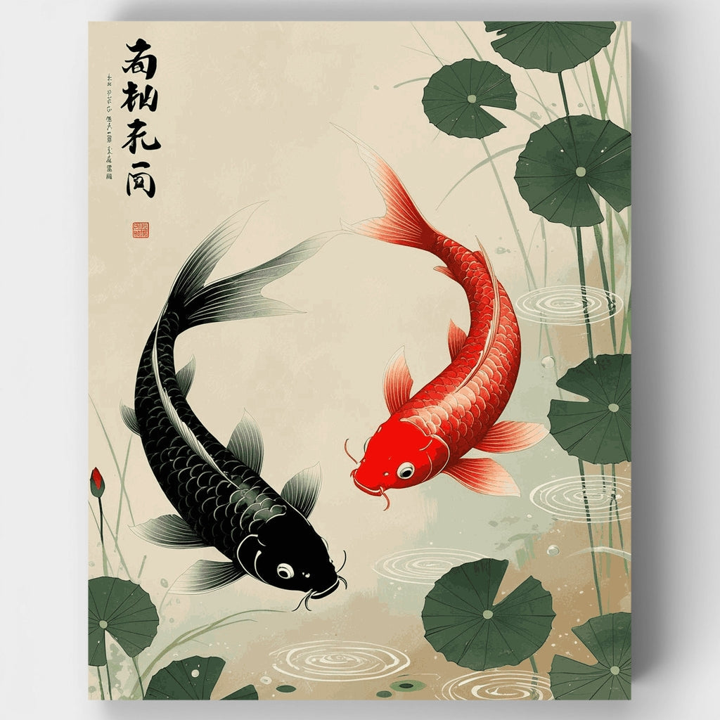 Koi Fish in Lotus Pond - Paint by Numbers Kit