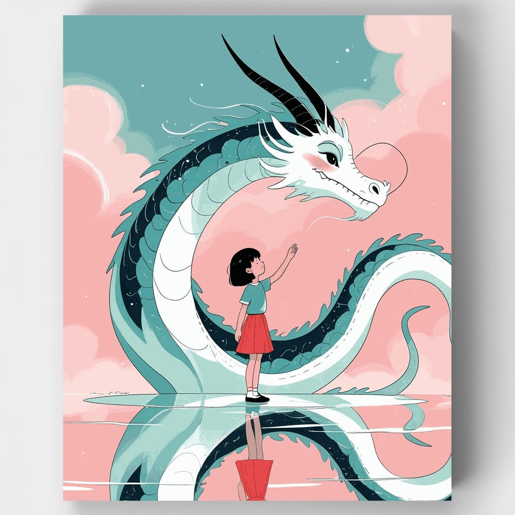 Kit de pintura por números - Amistad entre niña y dragón — Estándar