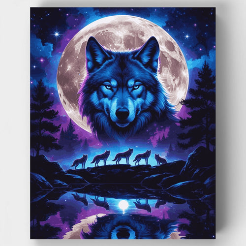 Mystical Wolf Pack Under Full Moon - Paint by Numbers Kit