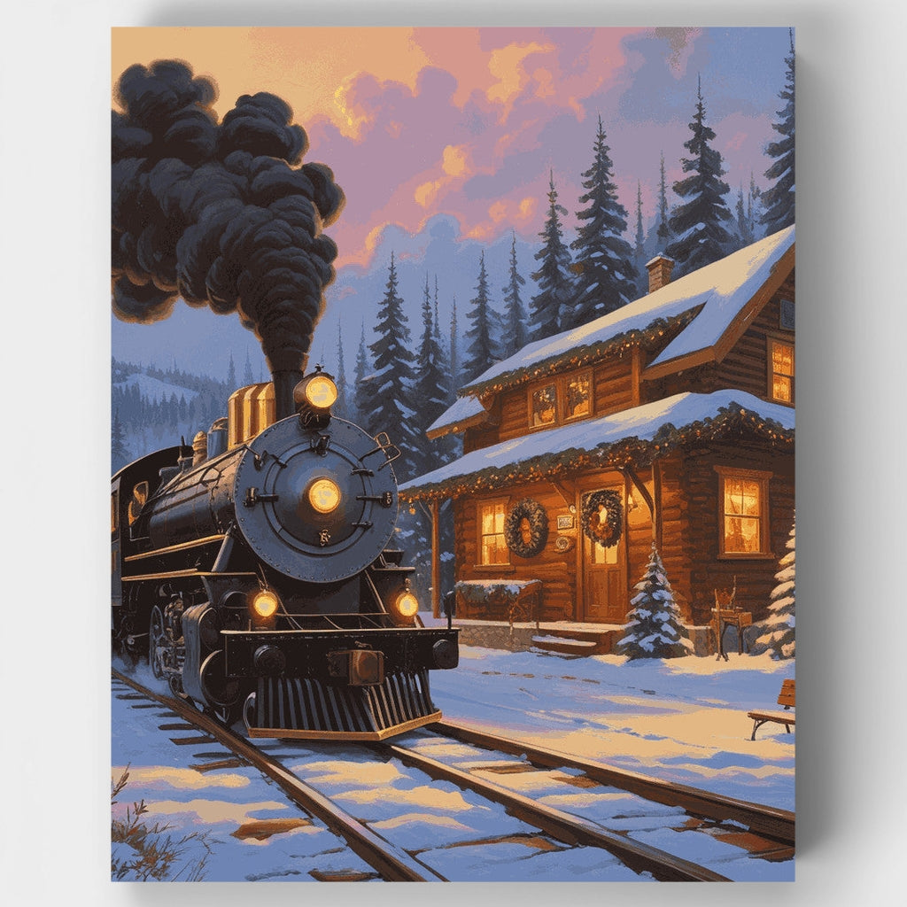 Estación de tren en invierno - Kit de pintura por números — Estándar