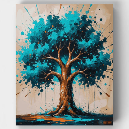 Vibrant Turquoise Tree Splash Art - Paint by Numbers Kit