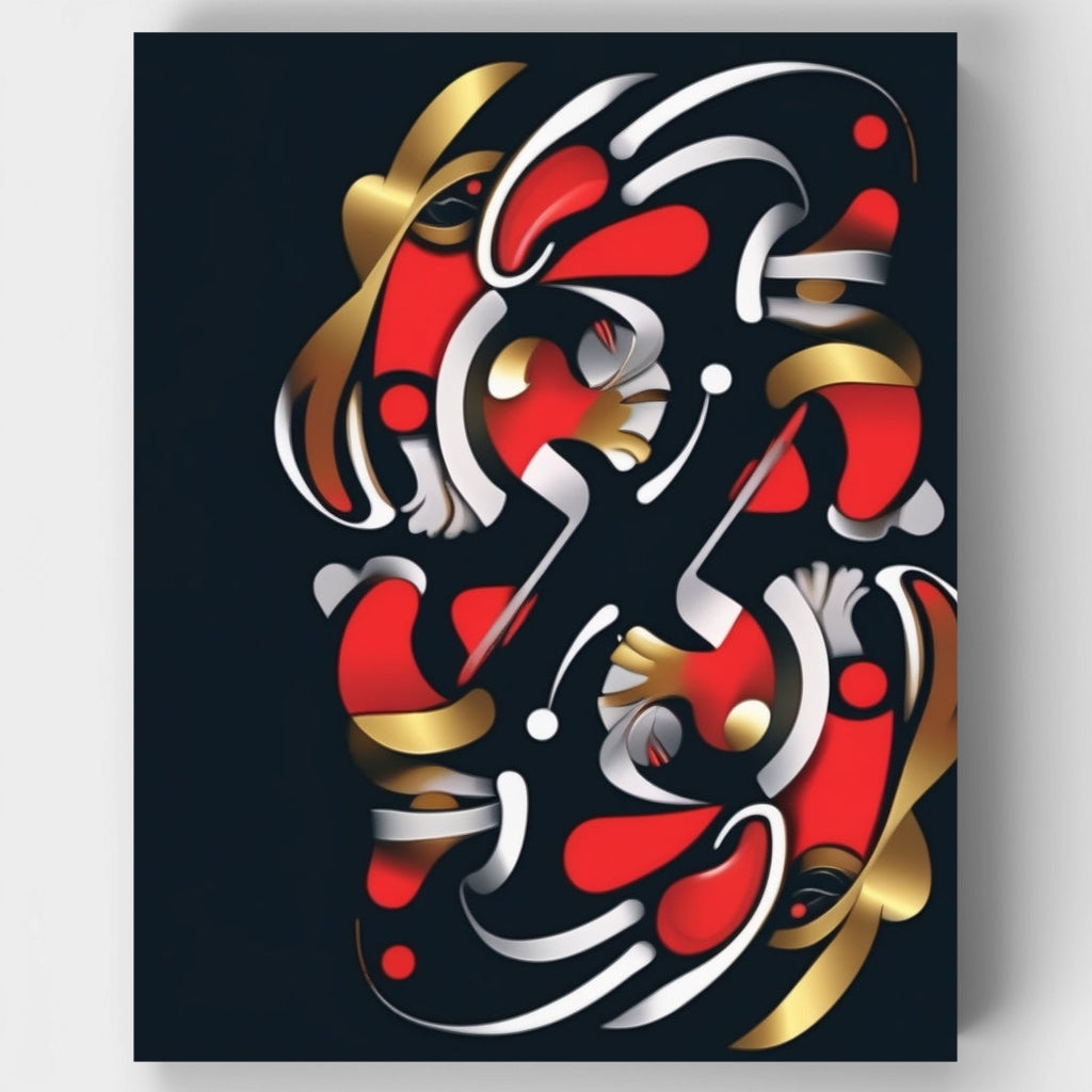 Armonía abstracta en rojo y dorado - Kit de pintura por números — Estándar