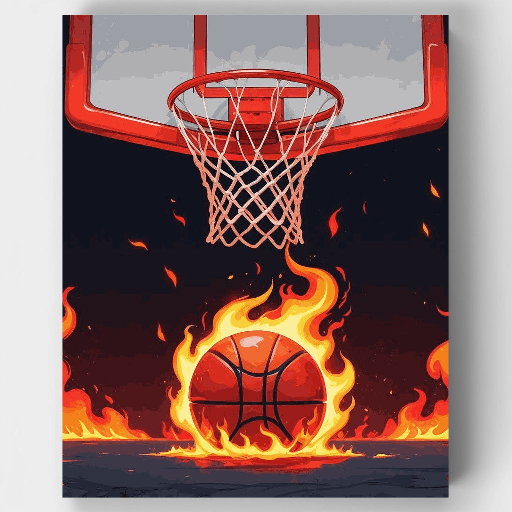 Kit de pintura por números - Aro de baloncesto en llamas — Estándar