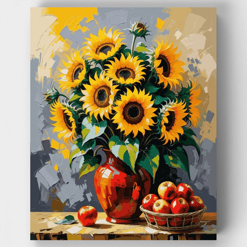 Sunflower Bouquet with Red Apples - Paint by Numbers Kit