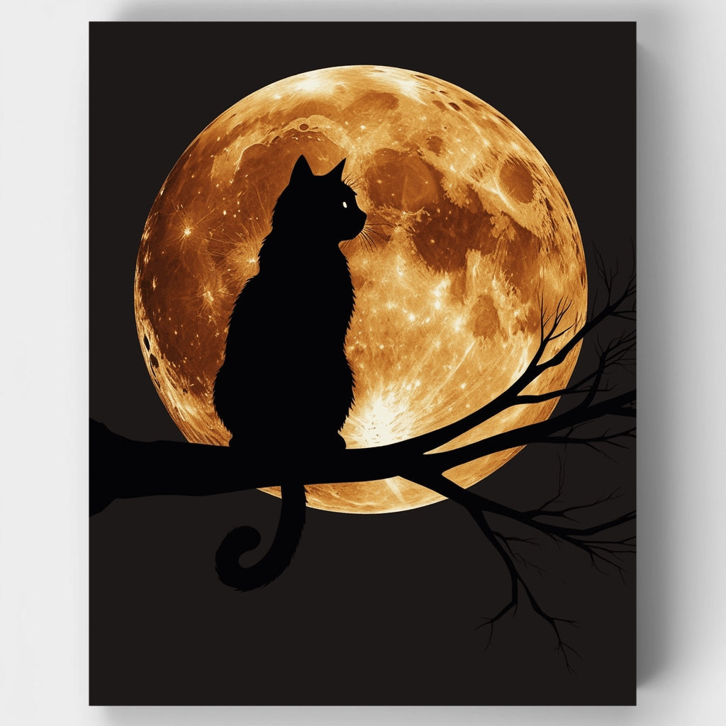 Kit de pintura por números - Silueta de gato bajo la luz de la luna — Estándar