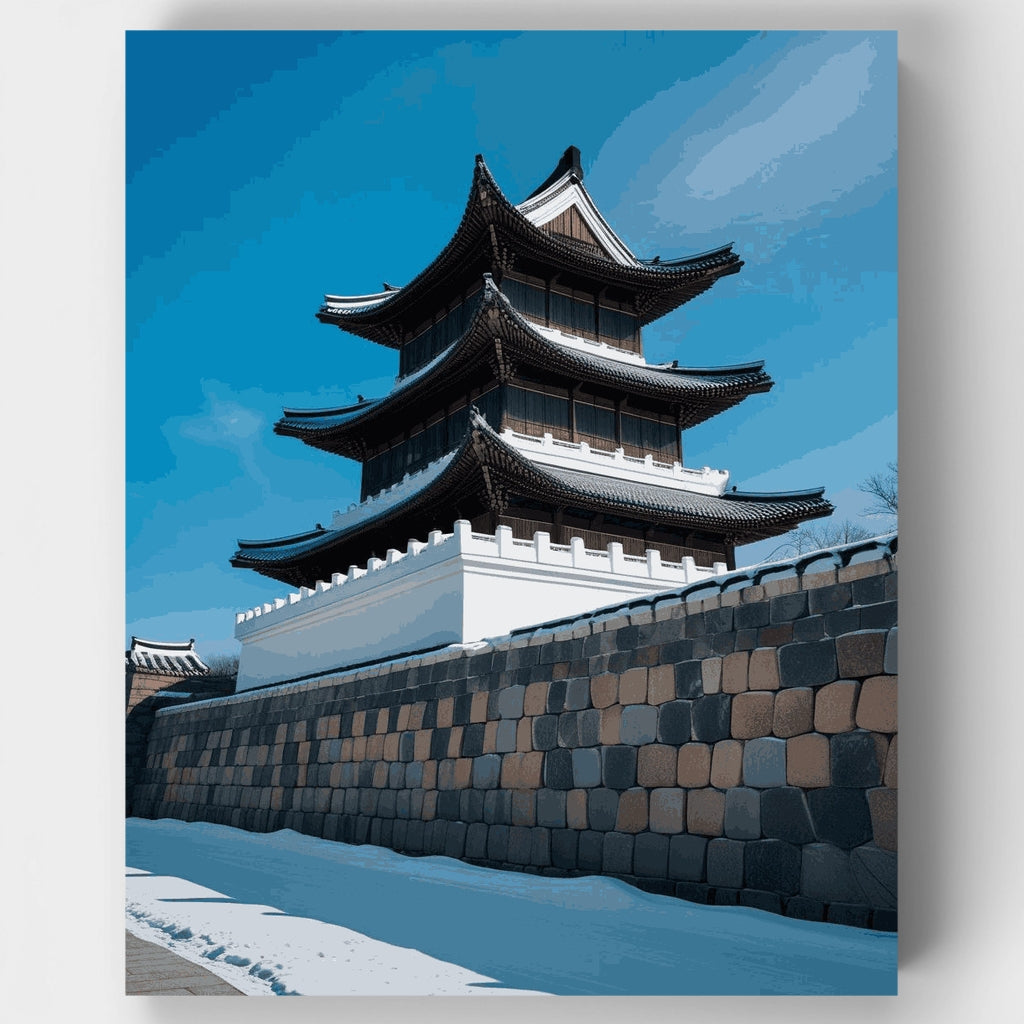 Pagoda tradicional coreana en invierno - Kit de pintura por números — Estándar