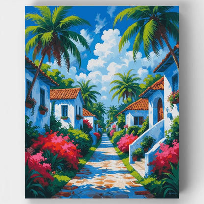 Tropical Village Paradise - Paint by Numbers Kit