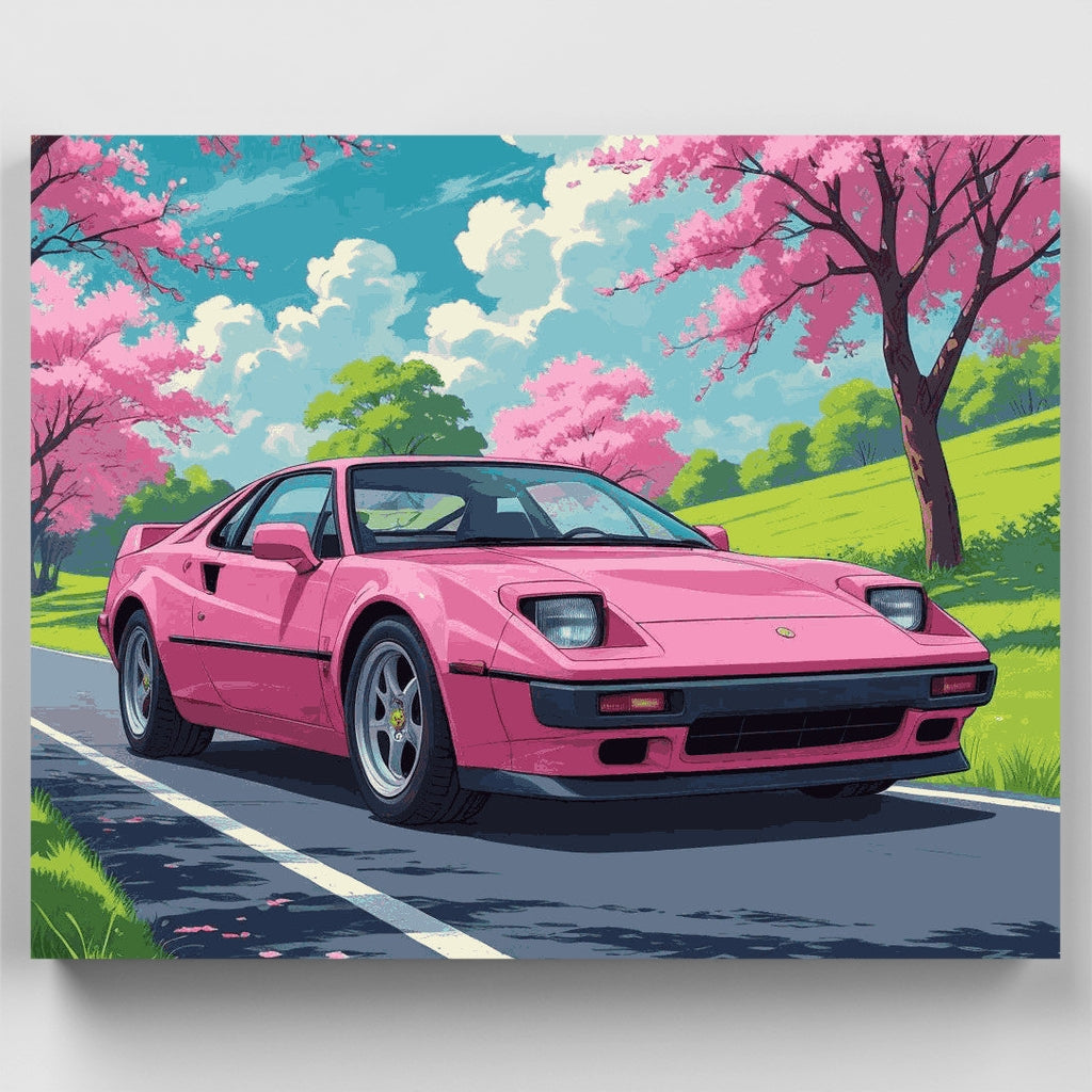 Kit de pintura por números: Coche deportivo loto rosa — Estándar