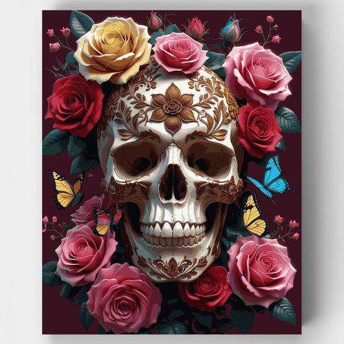 Decorated Skull with Roses - Paint by Numbers Kit