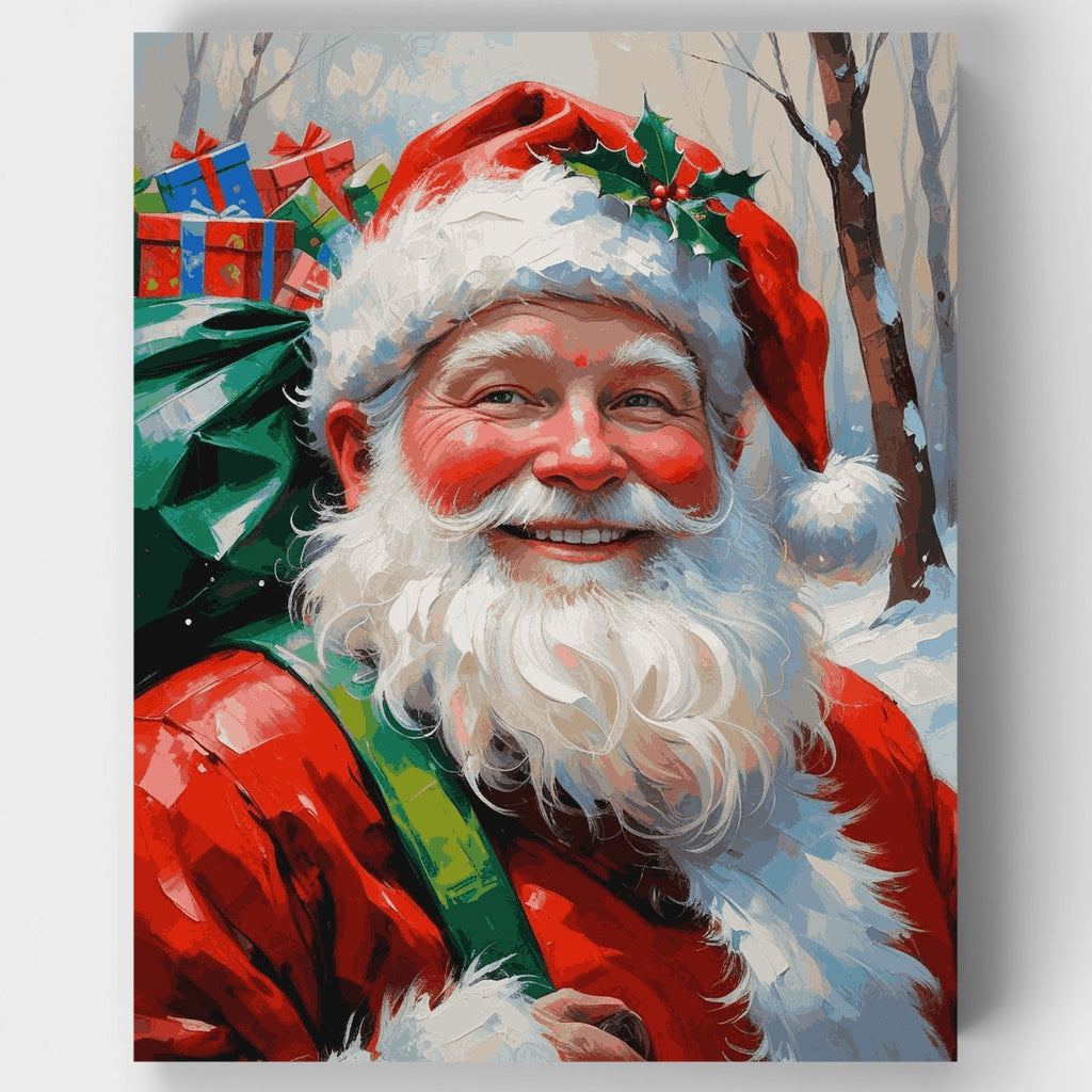 Santa alegre con acebo - Kit de pintura por números — Estándar