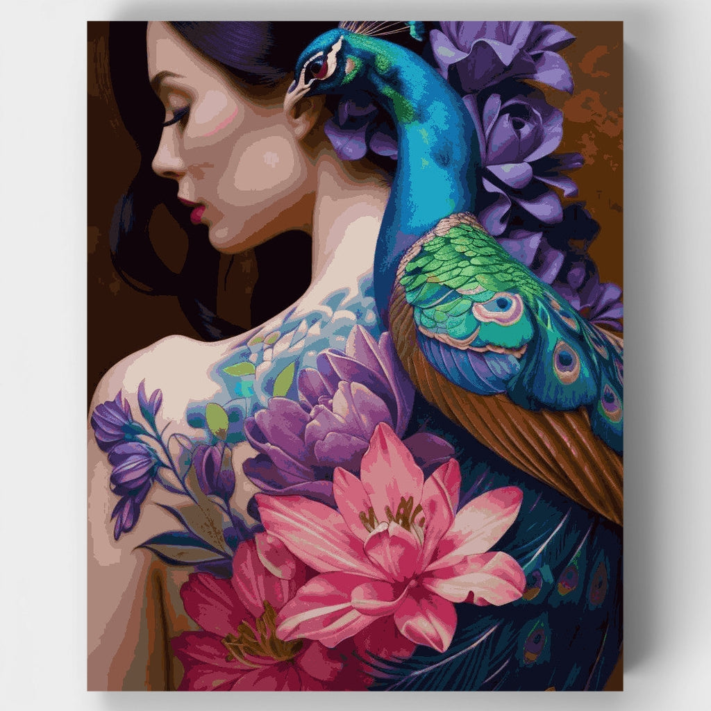 Pavo real y flores - Kit de pintura por números — Estándar