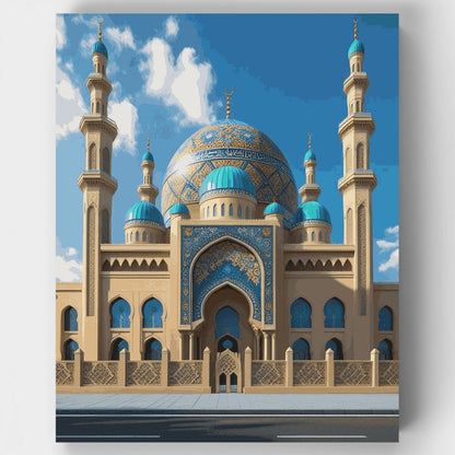 Grand Mosque with Blue Domes - Paint by Numbers Kit