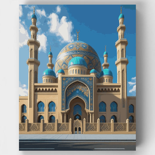 Grand Mosque with Blue Domes - Paint by Numbers Kit
