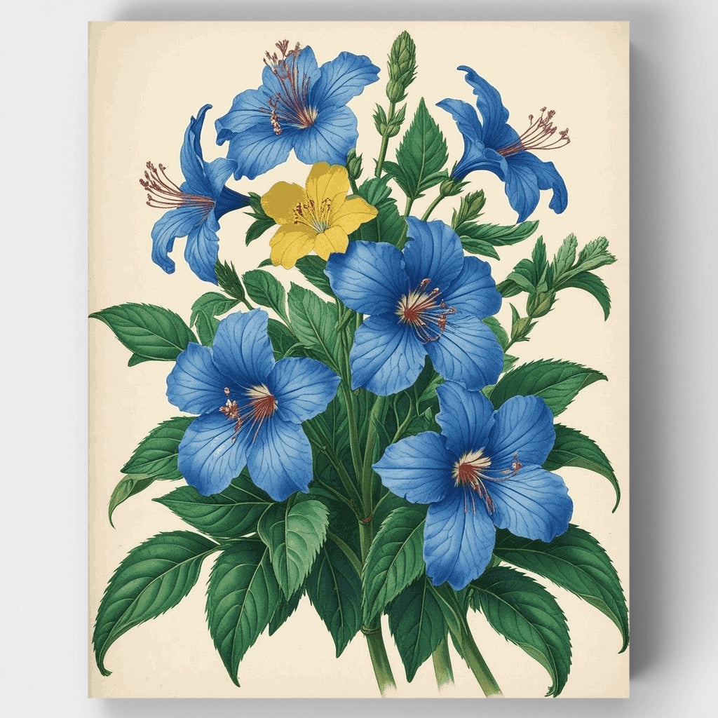 Ilustración botánica de hibisco azul - Kit de pintura por números — Estándar