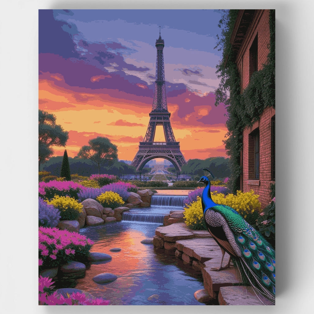 Paris Garden Peacock Sunset - Paint by Numbers Kit