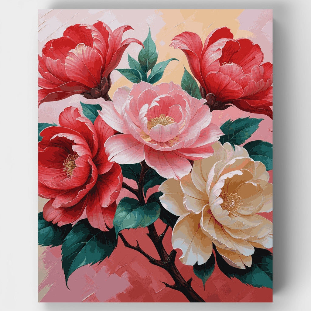 Kit de pintura por números - Peonías en flor elegantes — Estándar