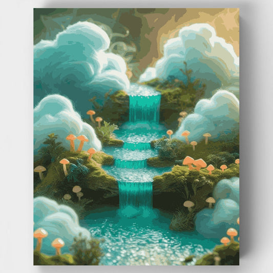 Enchanted Mushroom Waterfall - Paint by Numbers Kit
