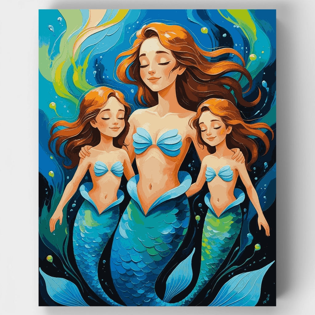 Tres sirenas nadando juntas - Kit de pintura por números — Estándar