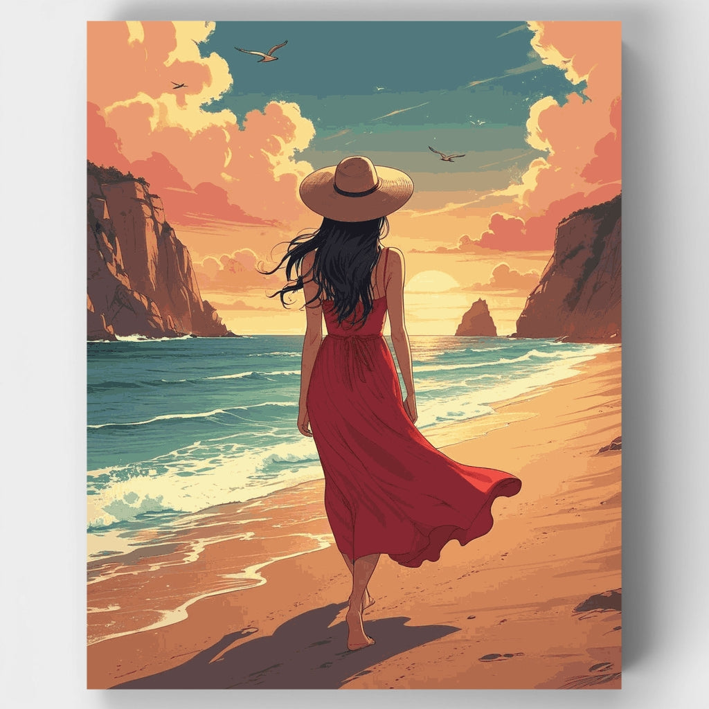Paseo por la playa al atardecer - Kit de pintura por números — Estándar