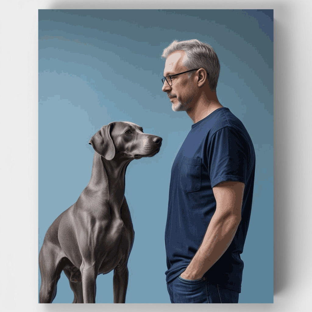 Retrato de hombre y braco de Weimar - Kit de pintura por números — Estándar