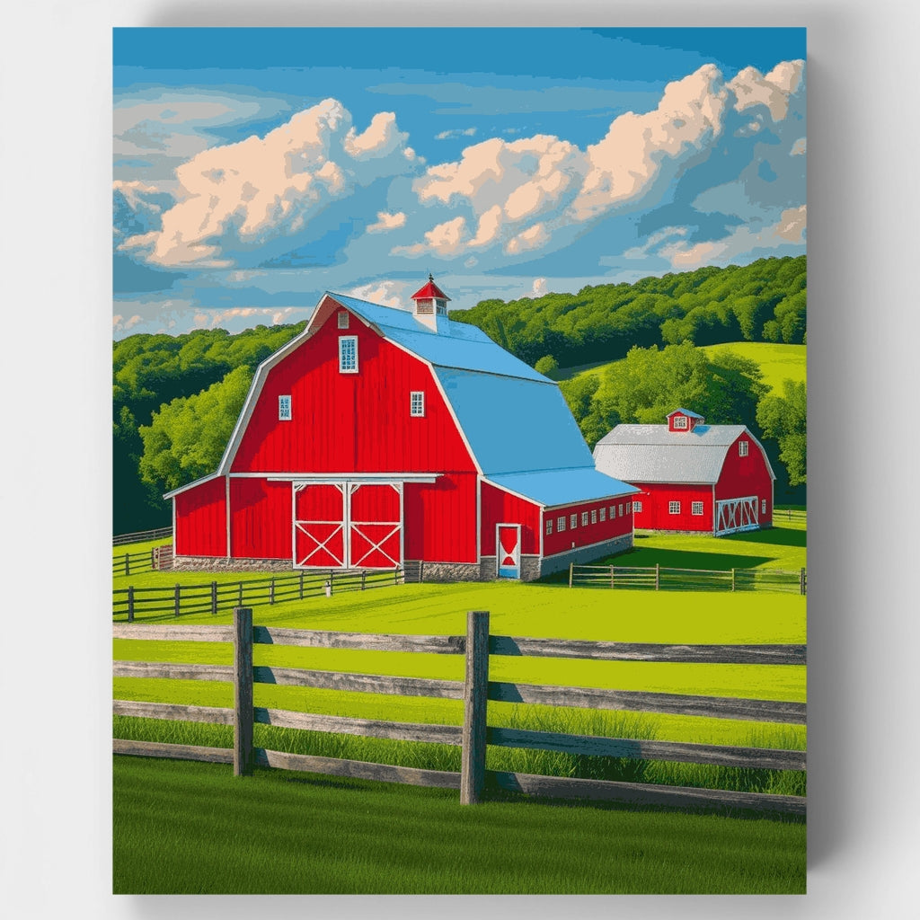 Escena de granja con granero rojo - Kit de pintura por números — Estándar