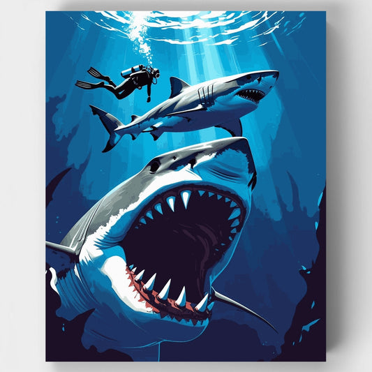 Underwater Shark Encounter - Paint by Numbers Kit