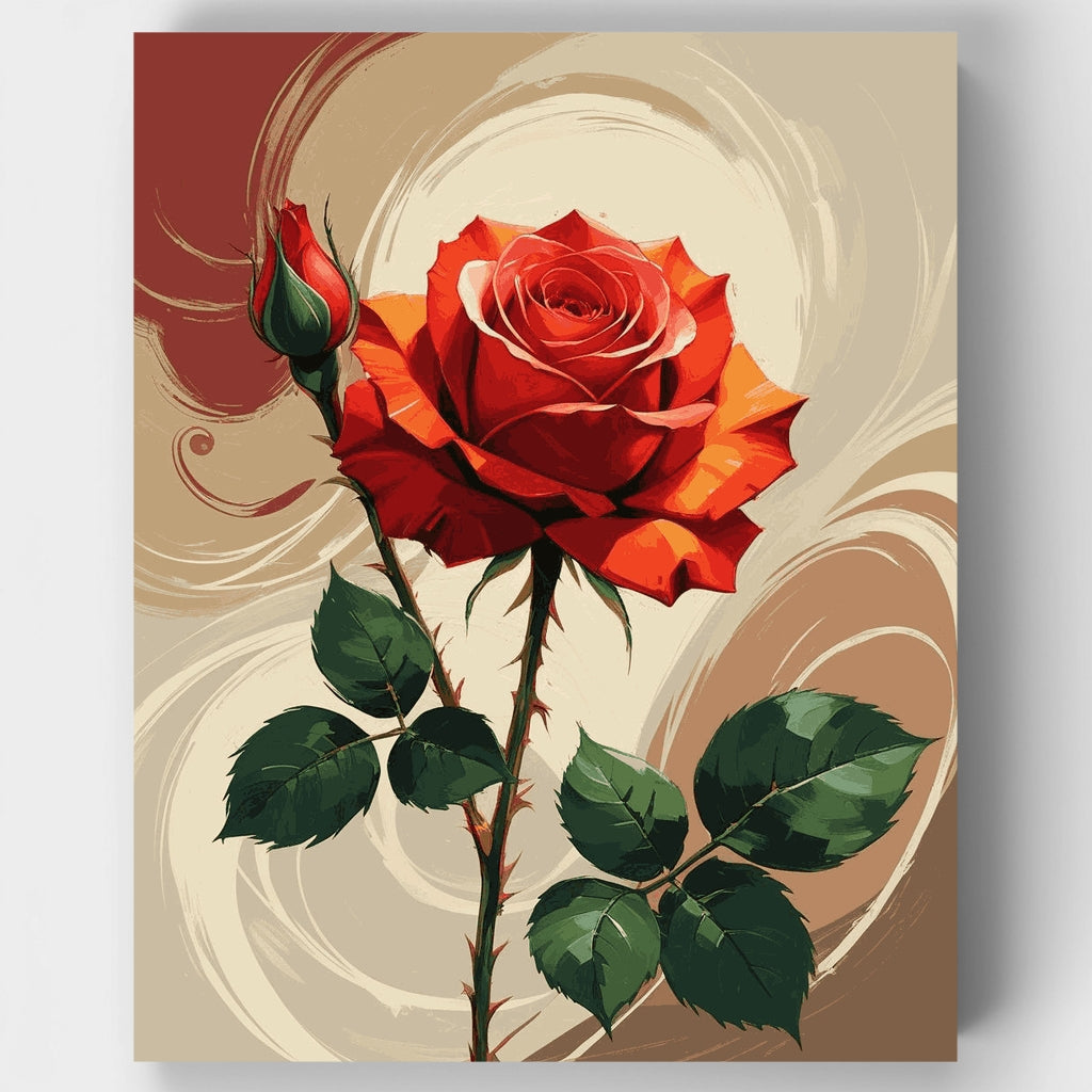Rosa roja con fondo de remolinos - Kit de pintura por números — Estándar