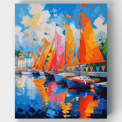 Colorful Harbor Sailboats - Paint by Numbers Kit