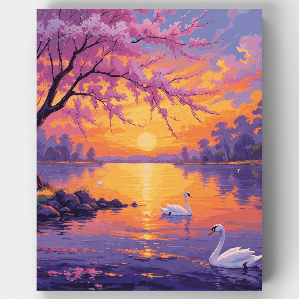 Tranquil Swan Lake at Sunset - Paint by Numbers Kit