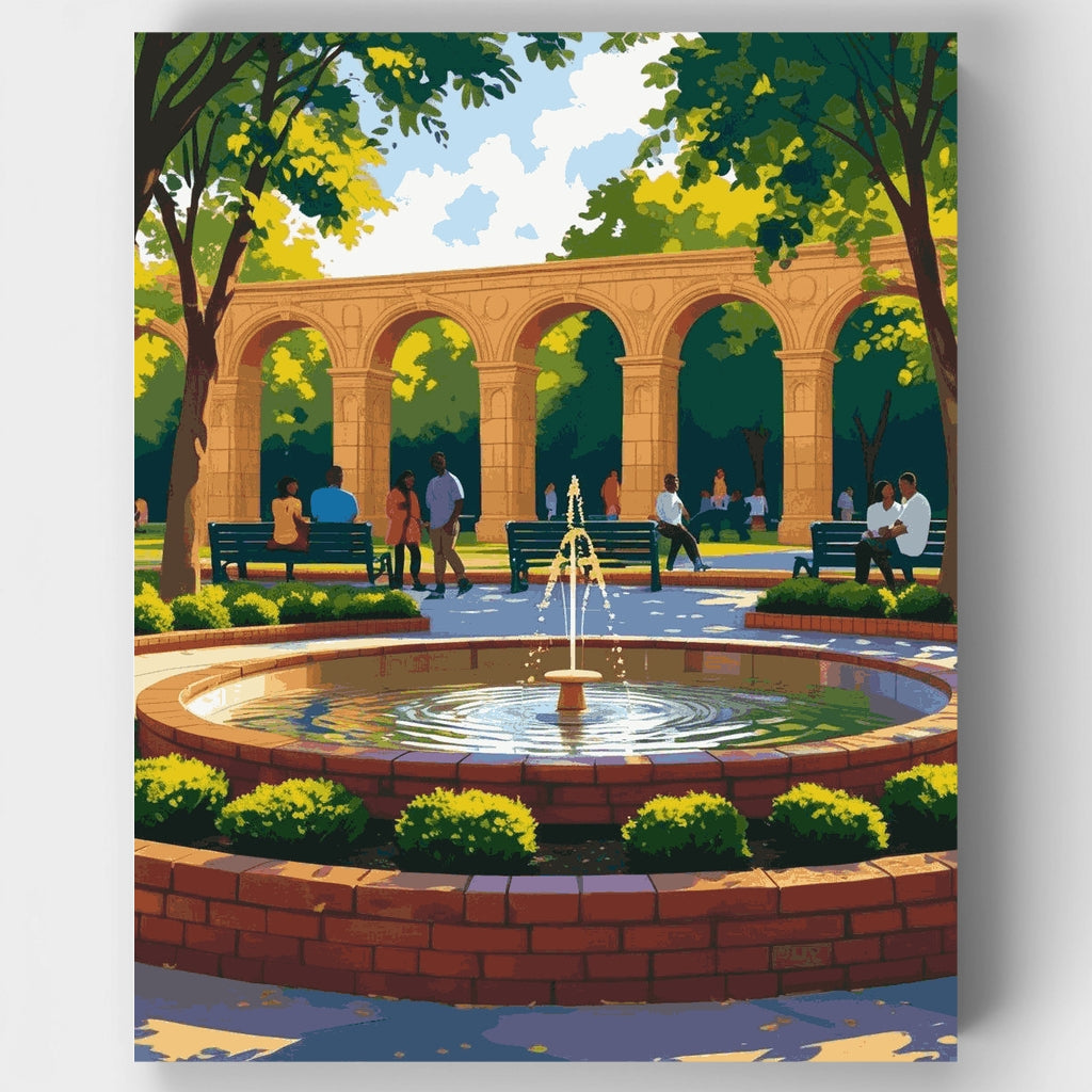 Park Fountain with Stone Arches - Paint by Numbers Kit