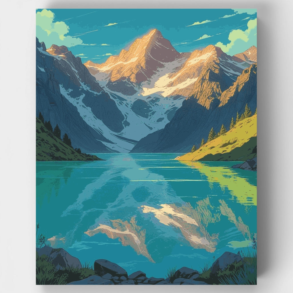 Paraíso de reflejos en el lago alpino - Kit de pintura por números — Estándar