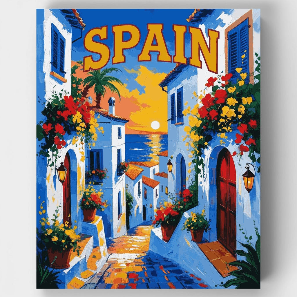 Kit de pintura por números - Pueblo costero español — Estándar