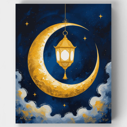 Golden Crescent Moon Lantern - Paint by Numbers Kit