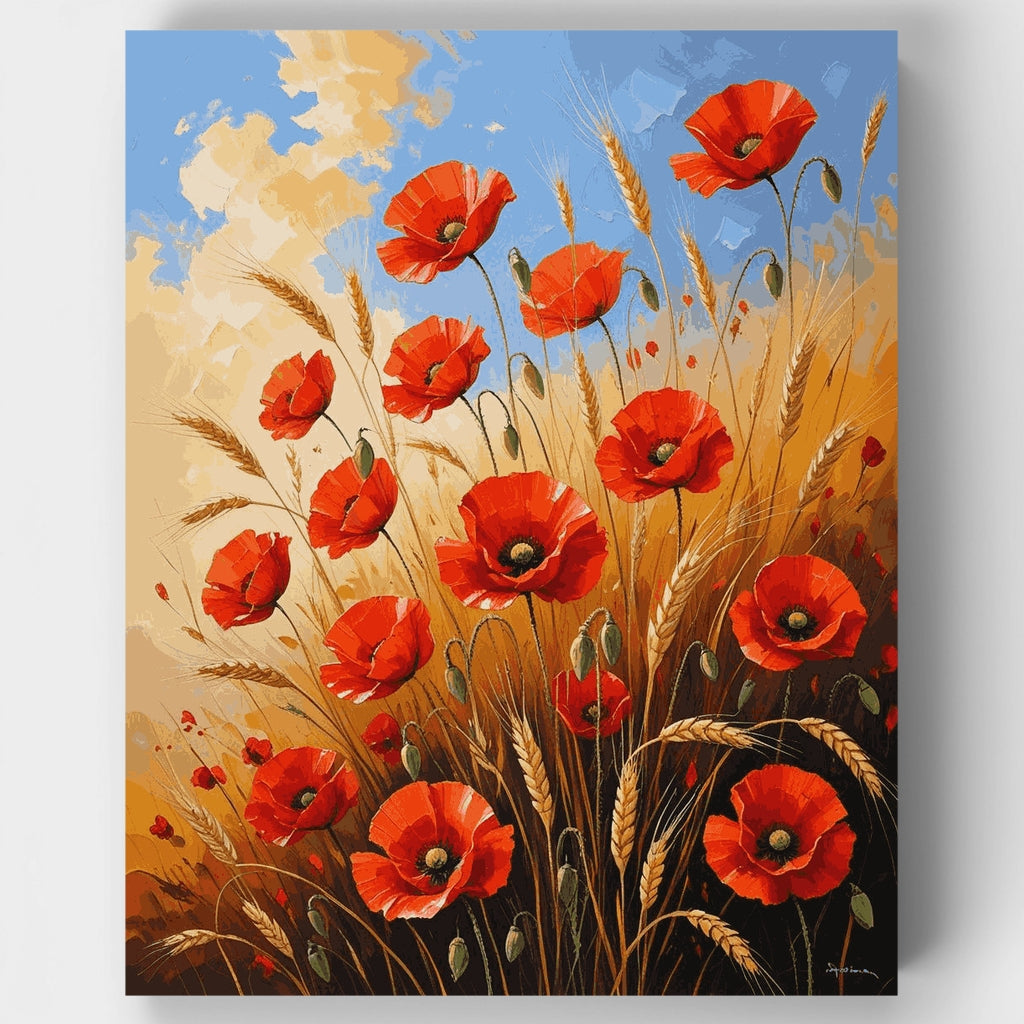Amapolas rojas en campo de trigo - Kit de pintura por números — Estándar