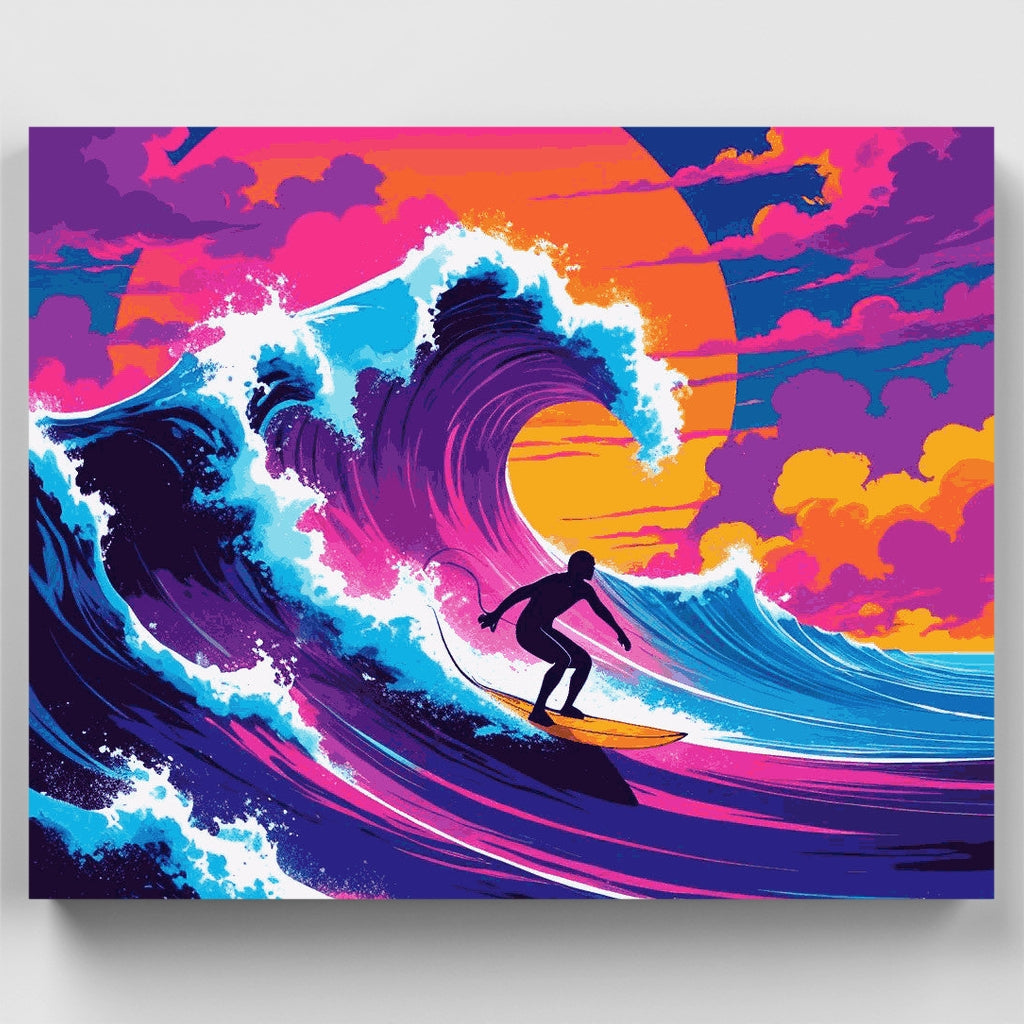 Kit de pintura por números - Surfista al atardecer neón — Estándar