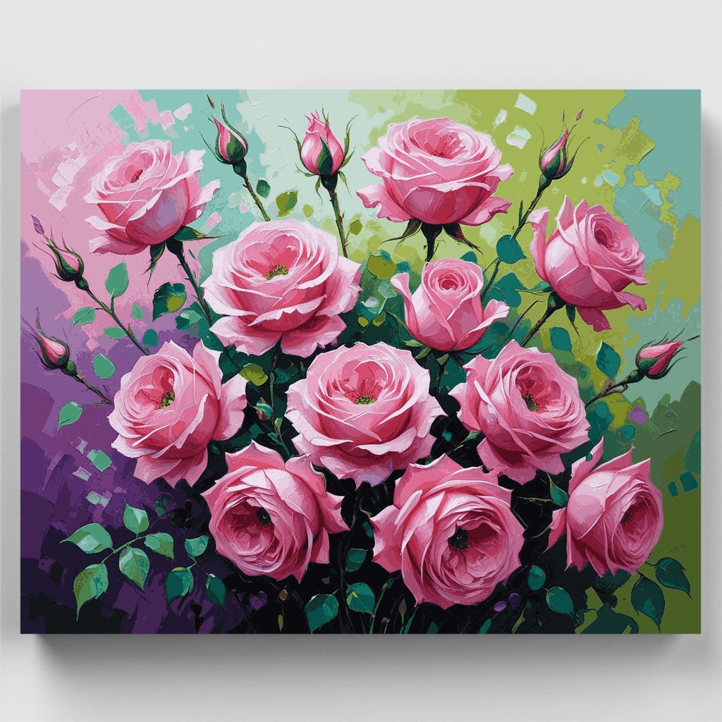Kit de pintura por números: Ramo floral abstracto de rosas rosas — Estándar
