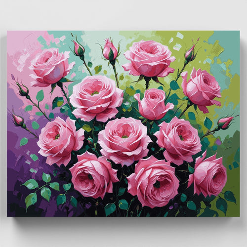 Pink Roses Abstract Floral Bouquet - Paint by Numbers Kit