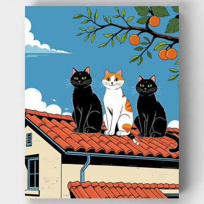 Three Cats on a Mediterranean Rooftop - Paint by Numbers Kit