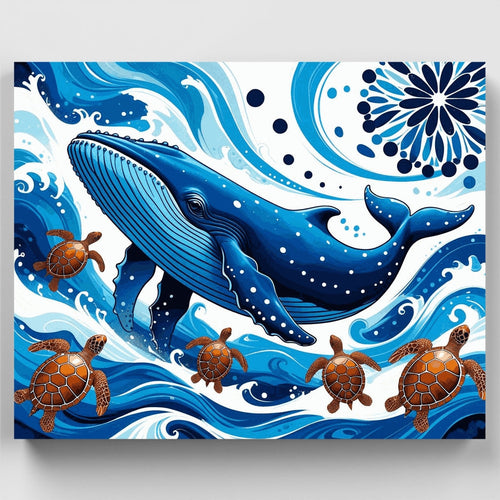 Majestic Whale and Sea Turtles Ocean Adventure - Paint by Numbers Kit