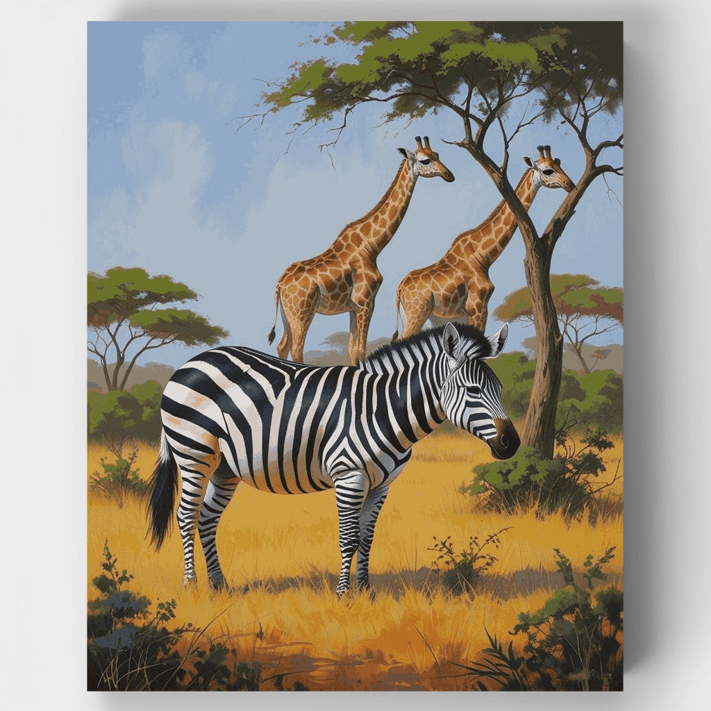 Safari africano con cebra y jirafas - Kit de pintura por números — Estándar