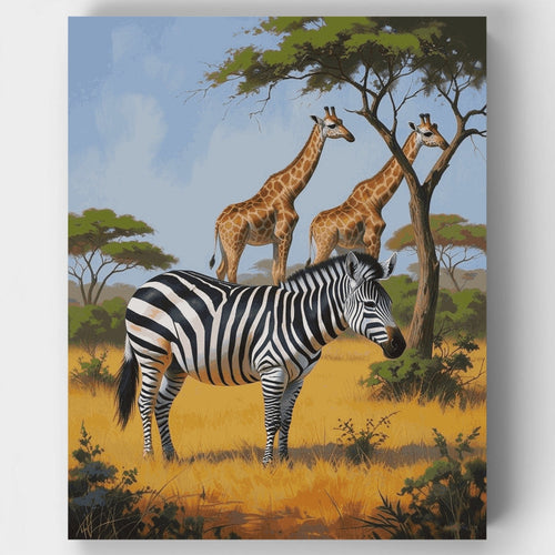 African Safari with Zebra and Giraffes - Paint by Numbers Kit